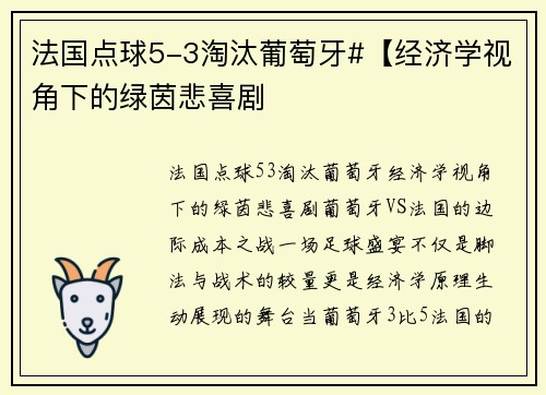 法国点球5-3淘汰葡萄牙#【经济学视角下的绿茵悲喜剧